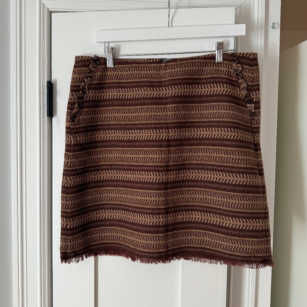 Bob Timberlake Skirt  Size 12 Tan Striped Fringe Boho Lined Pockets New